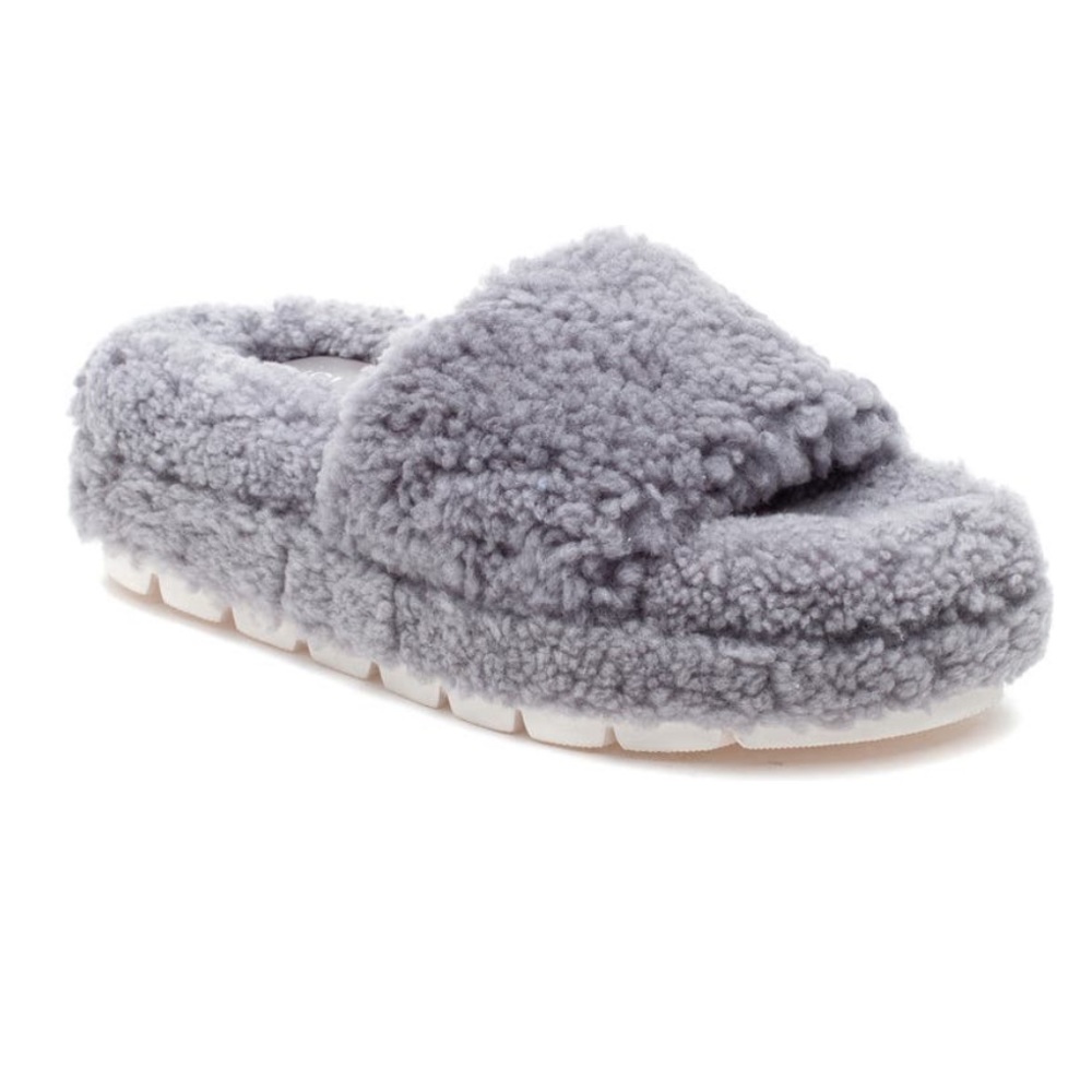 J Slides Gray Fuzzy Slide Sandals